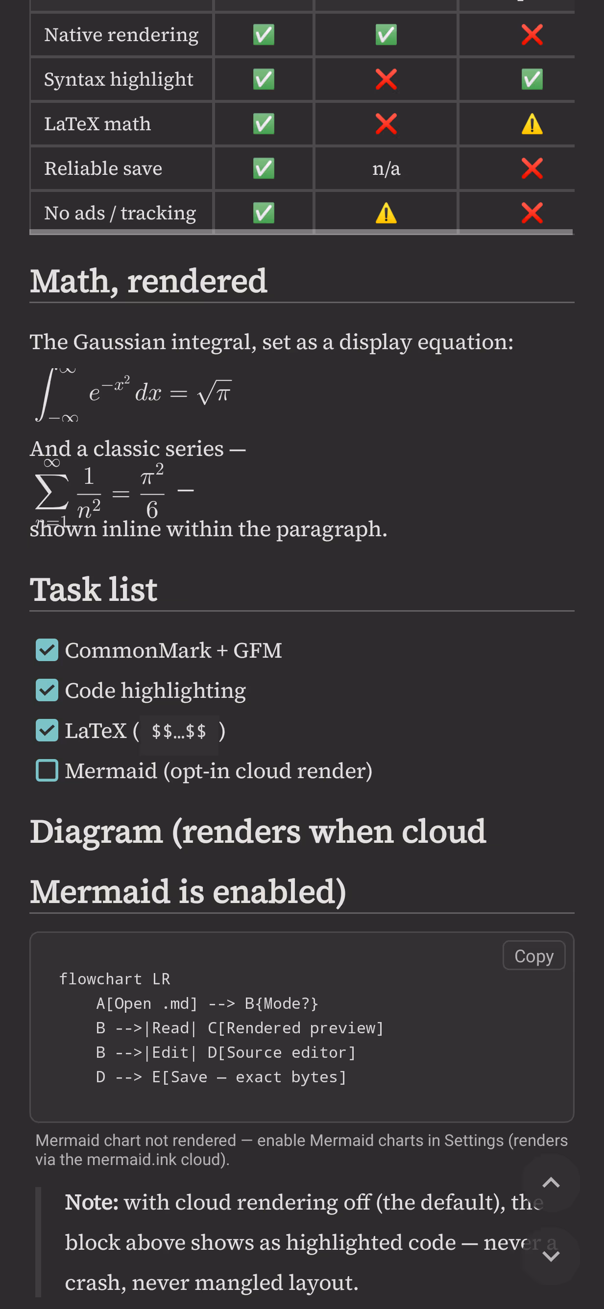 Pilcrow showing YAML front matter at the top of a document rendered as a clean field list.