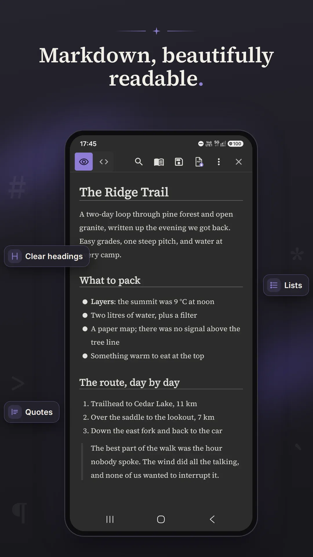 Markdown, beautifully readable.