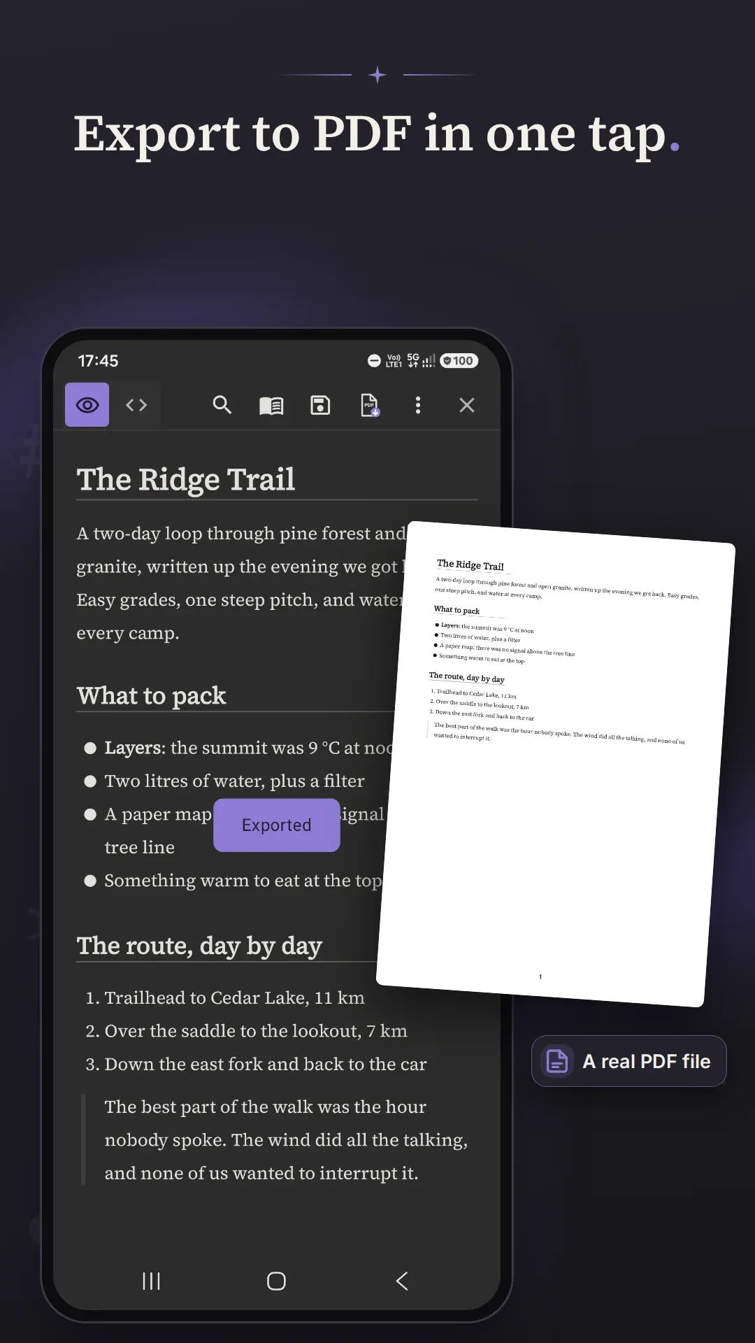 Export to PDF in one tap.