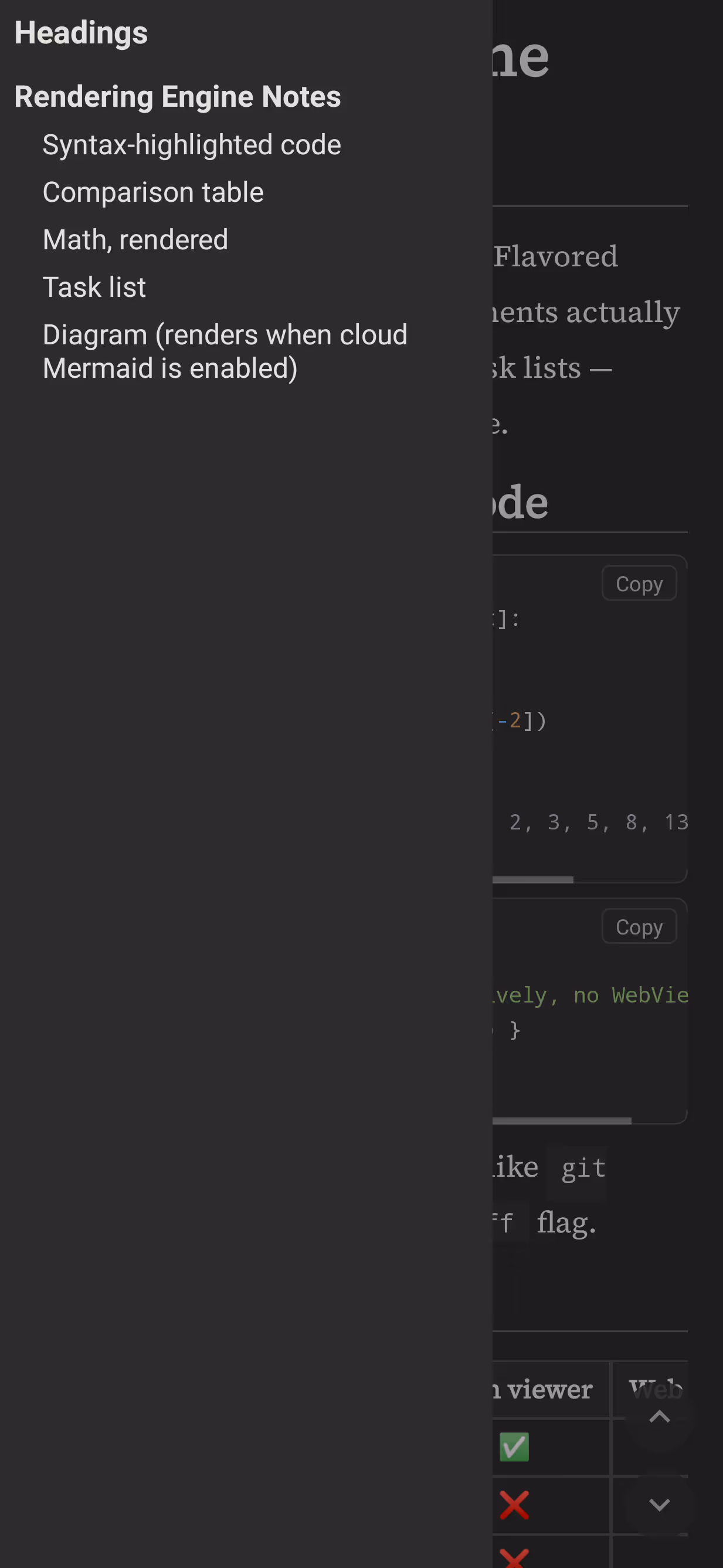 Pilcrow showing an auto-generated table of contents built from document headings.